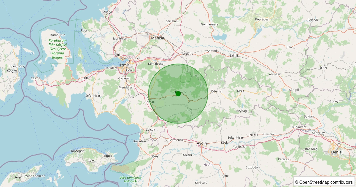 15 Kasım 2025 saat 14:30 - Bayındır - Karahallı - 1.70ml depreminin harita gösterimi