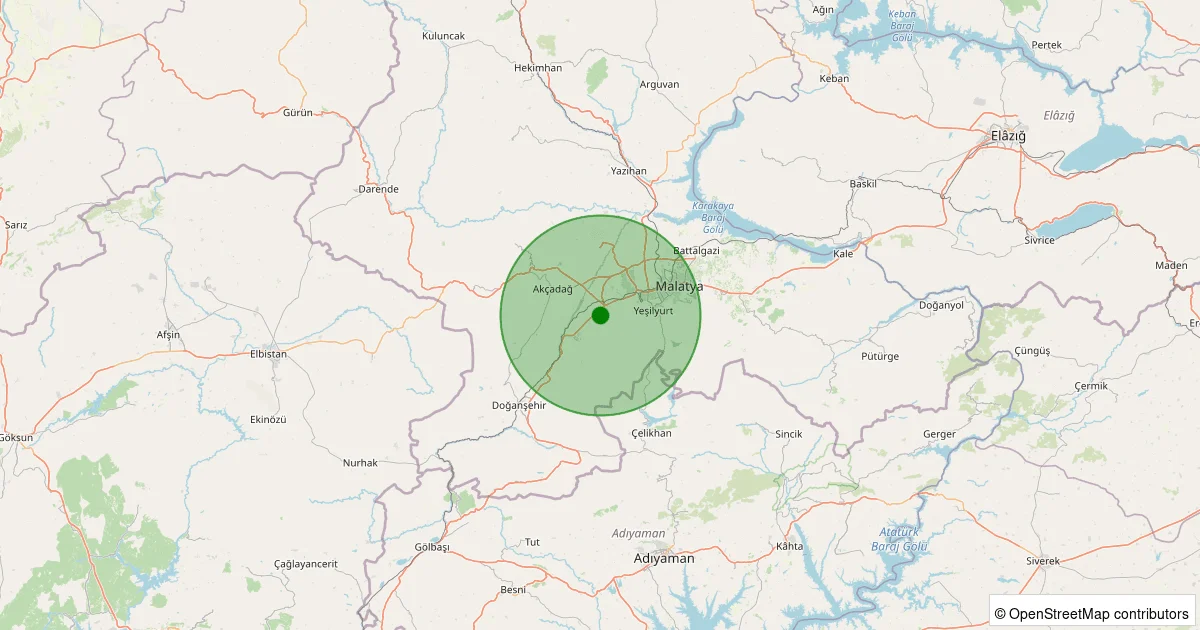 10 Ekim 2025 saat 12:04 - Yeşilyurt - Cafana - 1.10ml depreminin harita gösterimi