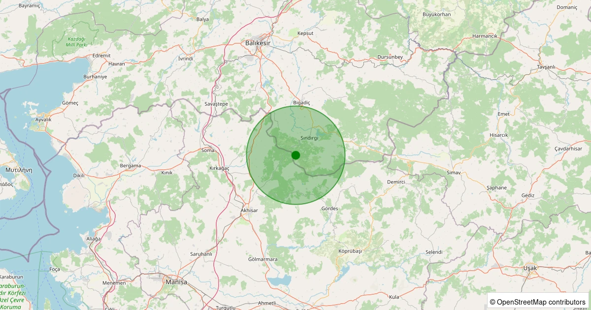 15 Kasım 2025 saat 13:44 - Sındırgı - 1.50ml depreminin harita gösterimi