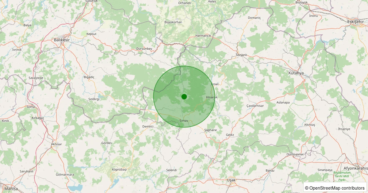 10 Ekim 2025 saat 12:53 - Simav - Maden Köyü - 1.80ml depreminin harita gösterimi