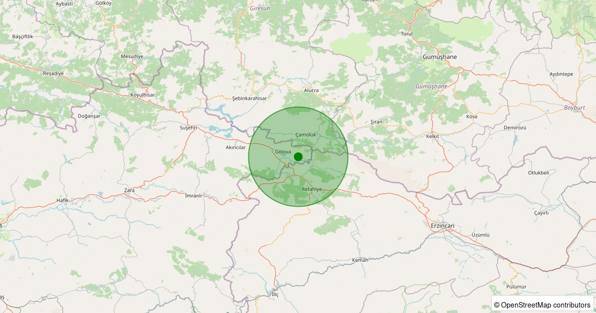 15 Kasım 2025 saat 18:12 - Gölova - Karayakup Köyü - 1.80ml depreminin harita gösterimi