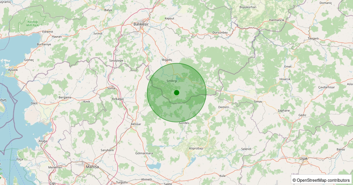 15 Kasım 2025 saat 19:44 - Sındırgı - Aktaş - 1.30ML depreminin harita gösterimi