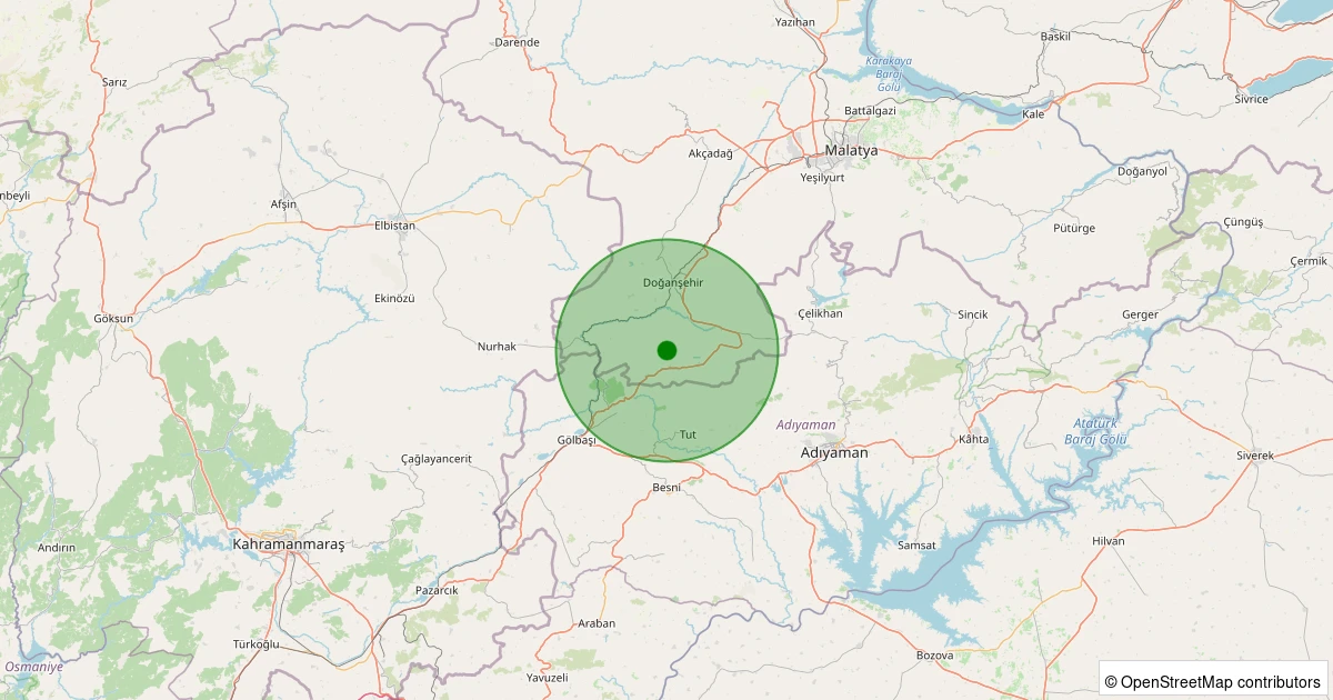 15 Kasım 2025 saat 20:00 - Doğanşehir - Kınalıtaş - 1.20ml depreminin harita gösterimi