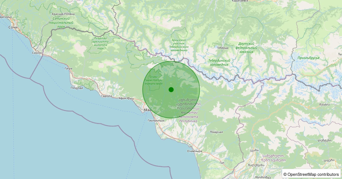 15 Kasım 2025 saat 20:01 - Gulripshi, Abhazya (Gürcistan) - [182.43 km] Hopa (Artvin) - 2.30ML depreminin harita gösterimi