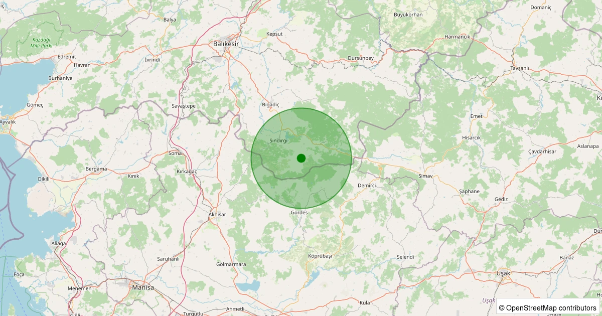 15 Kasım 2025 saat 20:28 - Sındırgı - Işıklar - 1.80ml depreminin harita gösterimi