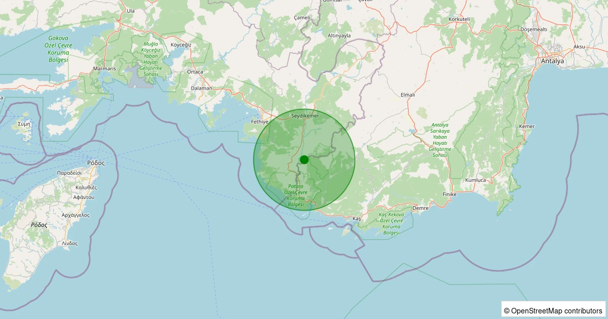 15 Kasım 2025 saat 21:12 - Seydikemer - Korubükü - 1.10ml depreminin harita gösterimi