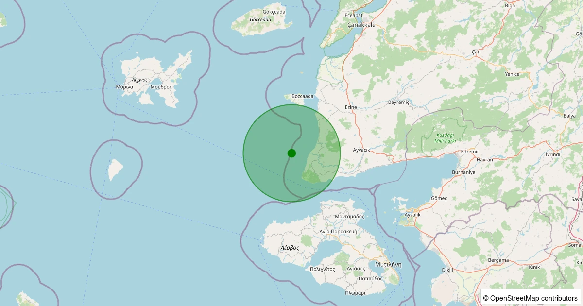 15 Kasım 2025 saat 21:48 - Ege Denizi - [11.20 km] Ayvacık (Çanakkale) - 1.40ML depreminin harita gösterimi