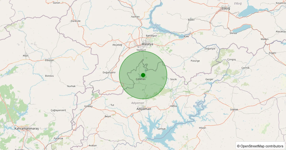 10 Ekim 2025 saat 13:31 - Çelikhan - Taşdamlar Köyü - 1.60ml depreminin harita gösterimi
