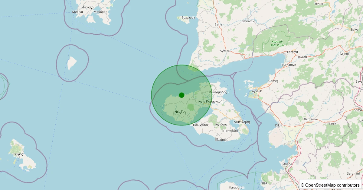 15 Kasım 2025 saat 23:26 - Ege Denizi - [21.77 km] Ayvacık (Çanakkale) - 1.60ML depreminin harita gösterimi