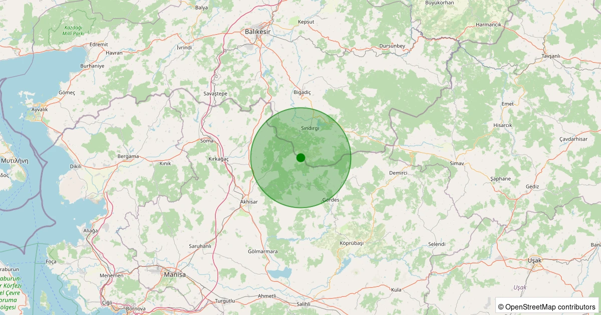 15 Kasım 2025 saat 23:51 - Sındırgı - 2.00ml depreminin harita gösterimi