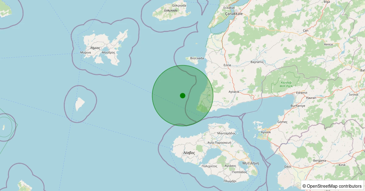 15 Kasım 2025 saat 23:51 - Ege Denizi - [15.17 km] Ayvacık (Çanakkale) - 2.00ML depreminin harita gösterimi