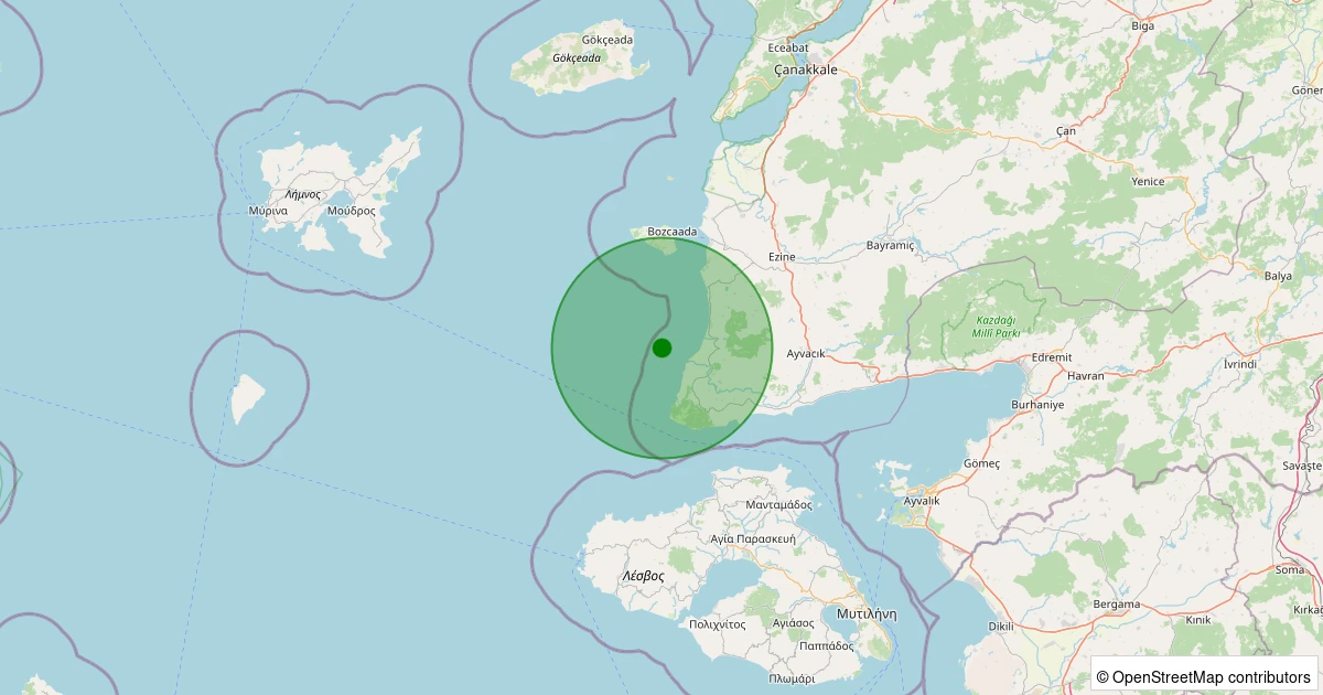 16 Kasım 2025 saat 00:33 - Ege Denizi - [10.86 km] Ayvacık (Çanakkale) - 1.60ML depreminin harita gösterimi