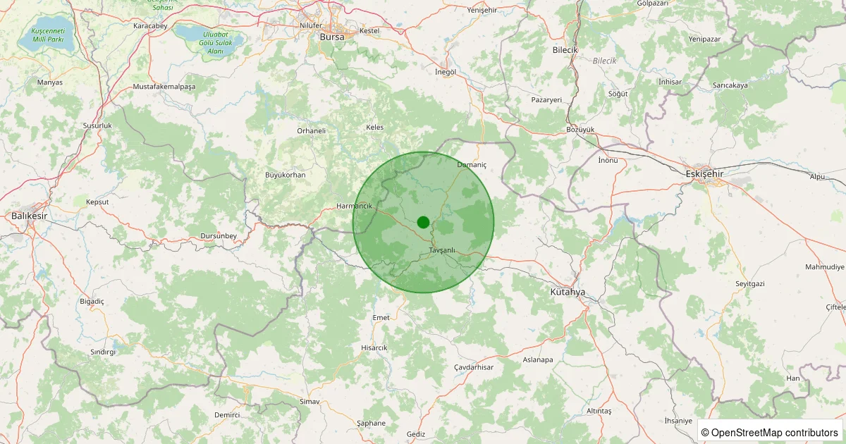 10 Ekim 2025 saat 12:22 - Tavşanlı - Gürağaç/Çınar - 0.90ML depreminin harita gösterimi