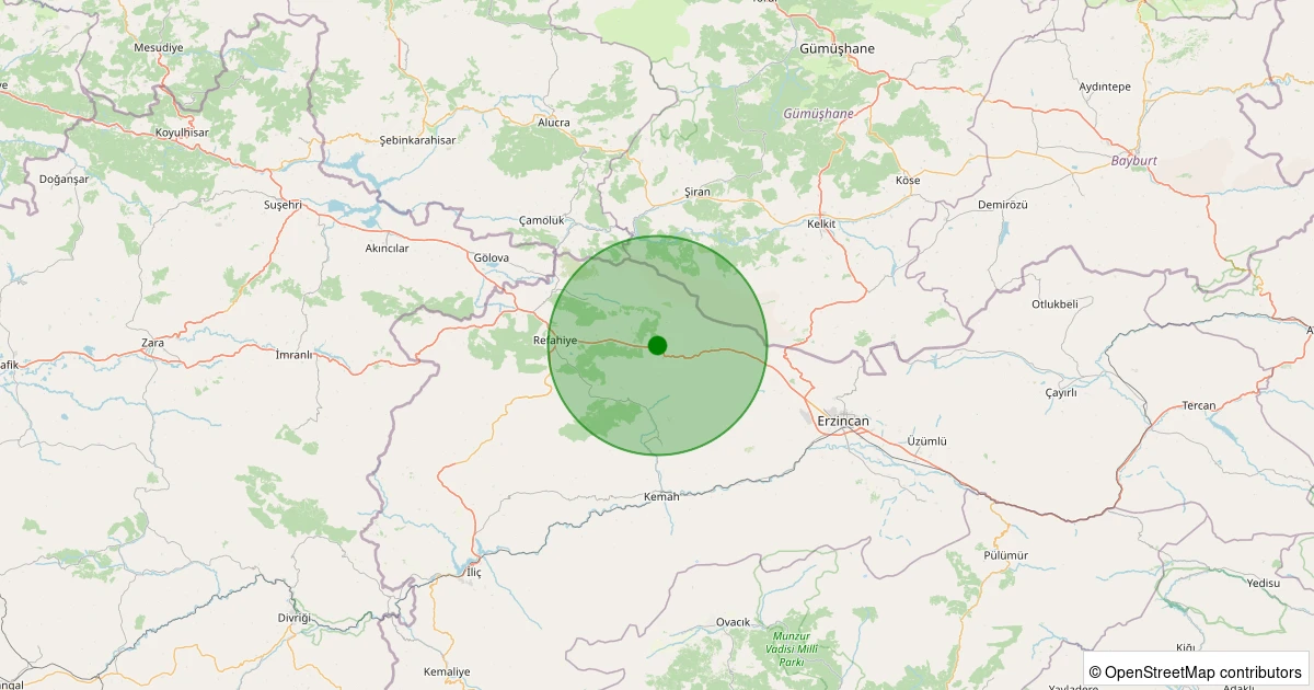 16 Kasım 2025 saat 01:48 - Refahiye - Yurtbaşı Köyü - 1.10ml depreminin harita gösterimi