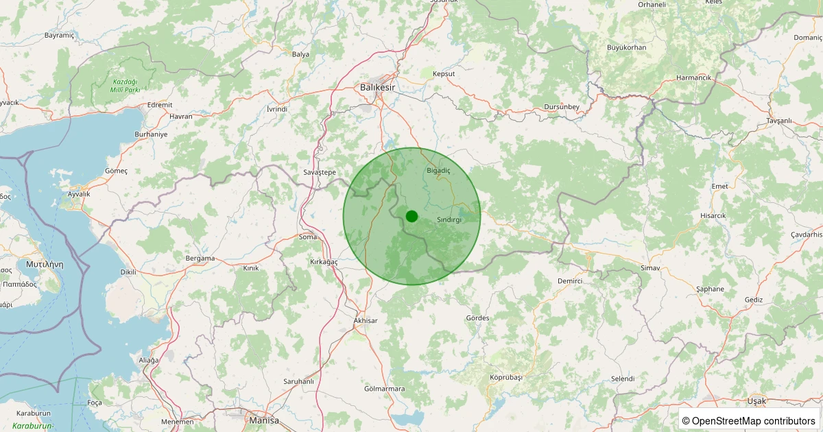 16 Kasım 2025 saat 02:05 - Sındırgı - 1.20ML depreminin harita gösterimi