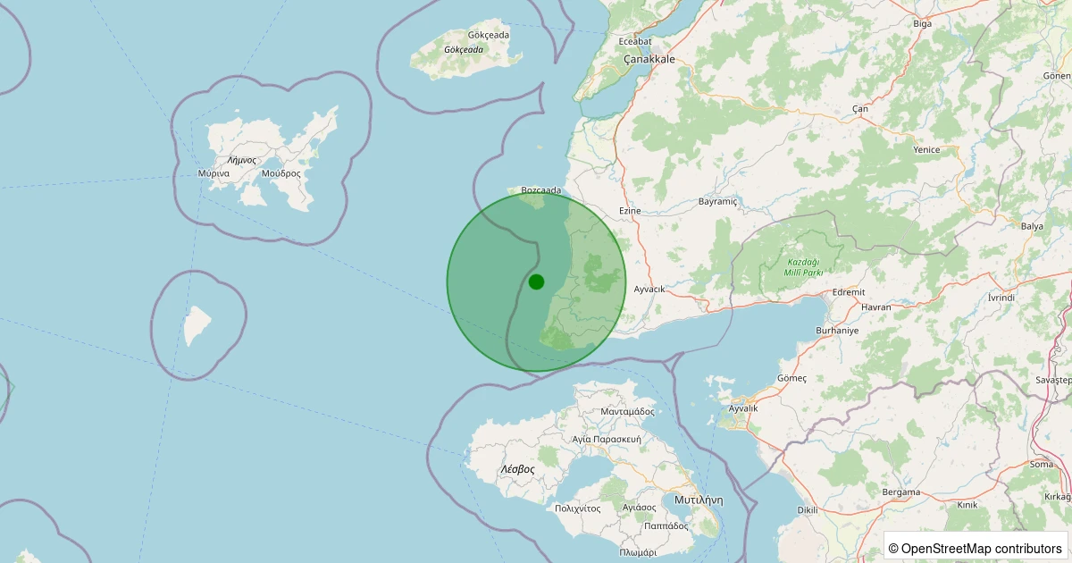 16 Kasım 2025 saat 02:26 - Ege Denizi - [10.96 km] Ayvacık (Çanakkale) - 1.50ML depreminin harita gösterimi