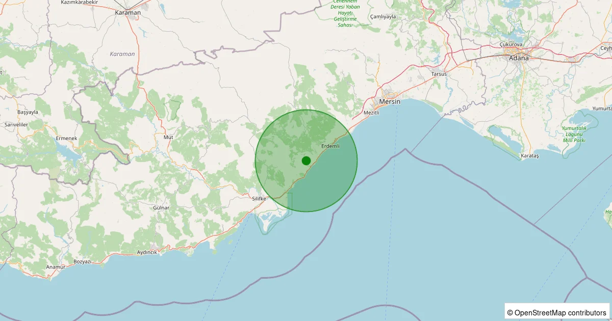 10 Ekim 2025 saat 12:41 - Erdemli - Kumkuyu Merkez - 1.60ml depreminin harita gösterimi