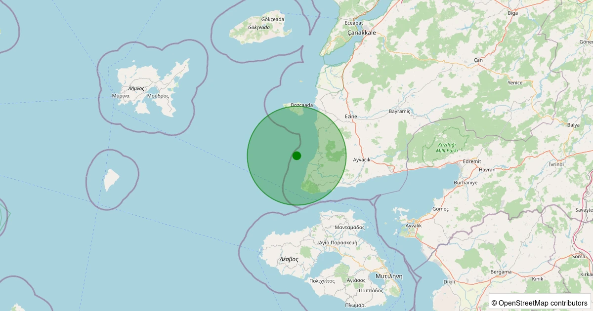 16 Kasım 2025 saat 03:50 - Ege Denizi - [11.59 km] Ayvacık (Çanakkale) - 1.20ML depreminin harita gösterimi