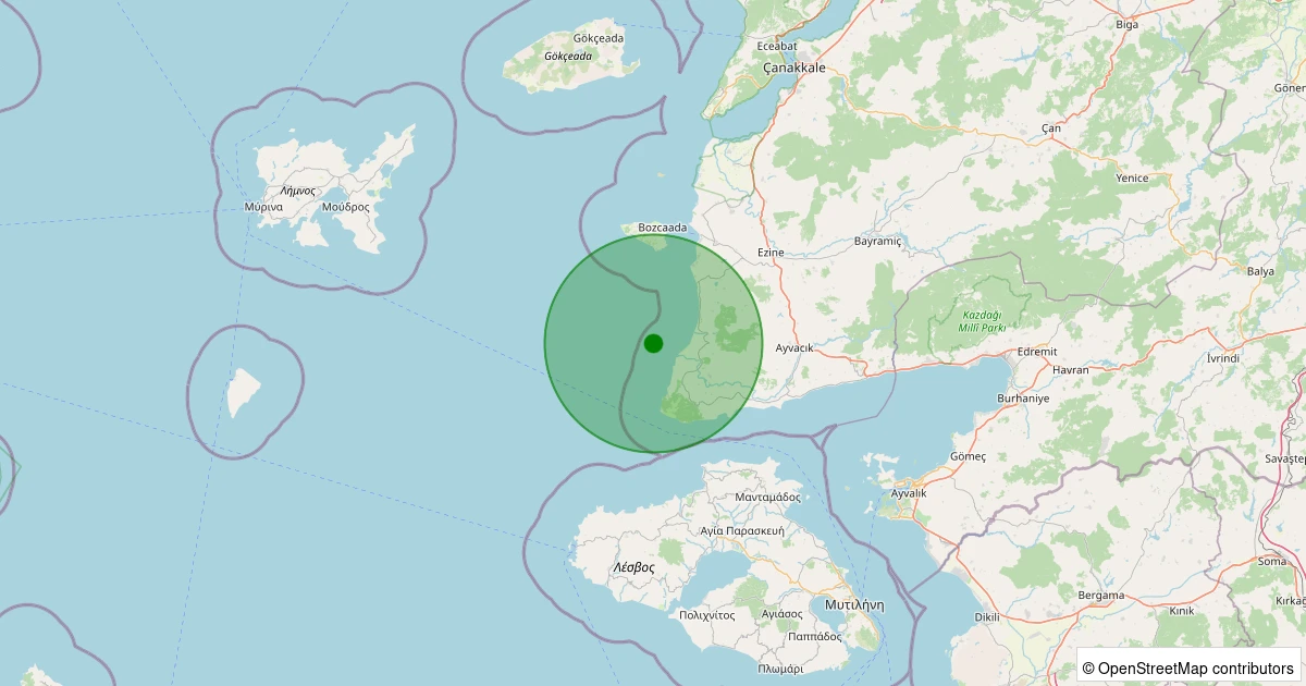 16 Kasım 2025 saat 03:49 - Ege Denizi - [10.43 km] Ayvacık (Çanakkale) - 1.20ML depreminin harita gösterimi