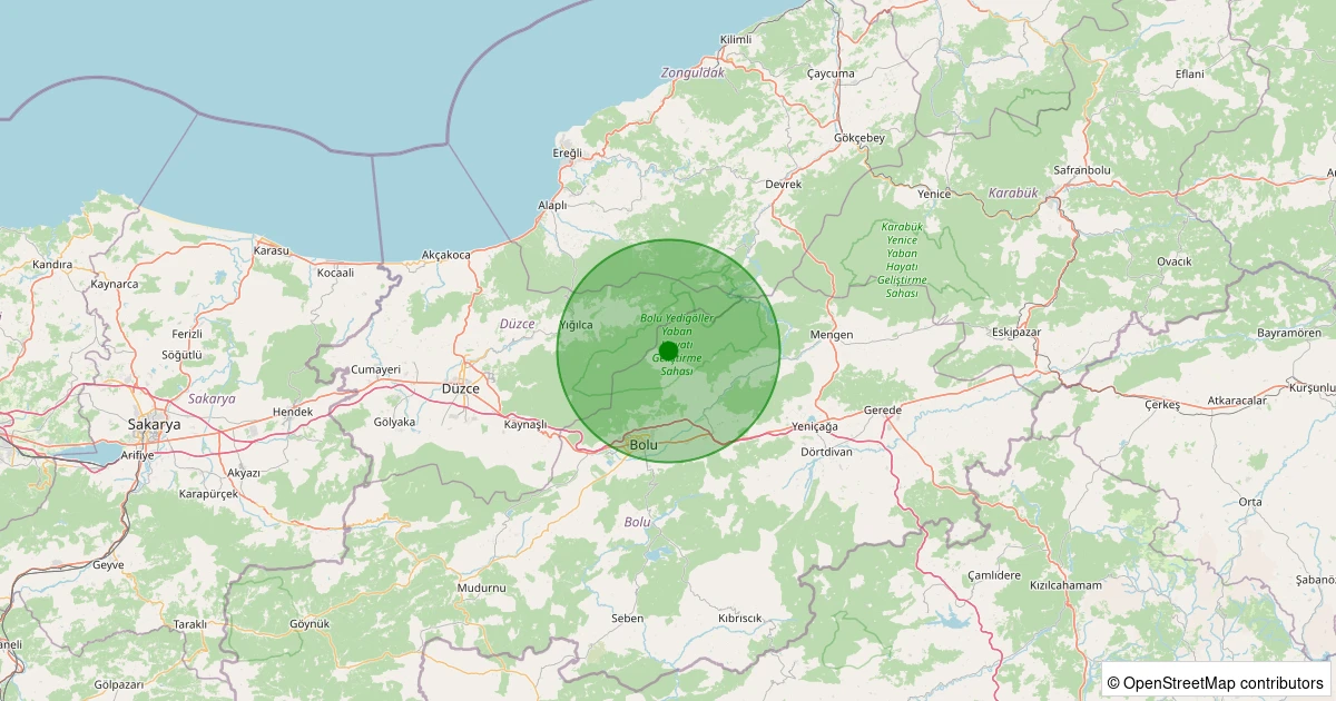 16 Kasım 2025 saat 03:48 - Yığılca - Yoğunpelit Köyü - 1.00ml depreminin harita gösterimi