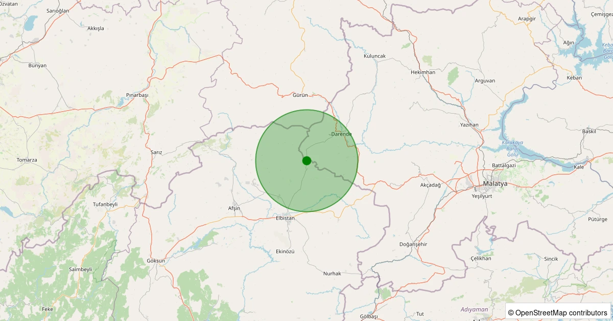 16 Kasım 2025 saat 04:20 - Elbistan - Gökcek Köyü - 1.80ml depreminin harita gösterimi