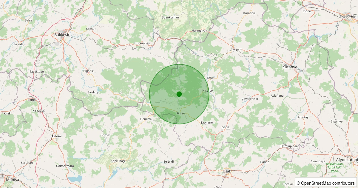 10 Ekim 2025 saat 13:57 - Simav - Yemişli Köyü - 1.60ml depreminin harita gösterimi