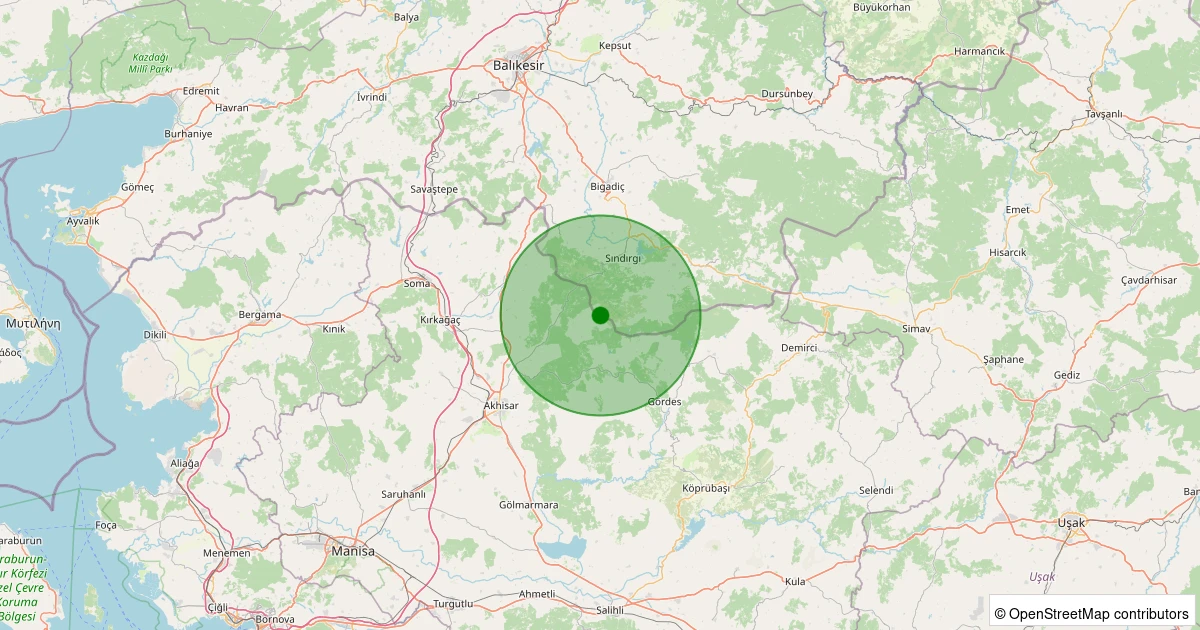 16 Kasım 2025 saat 06:05 - Sındırgı - 2.00ml depreminin harita gösterimi