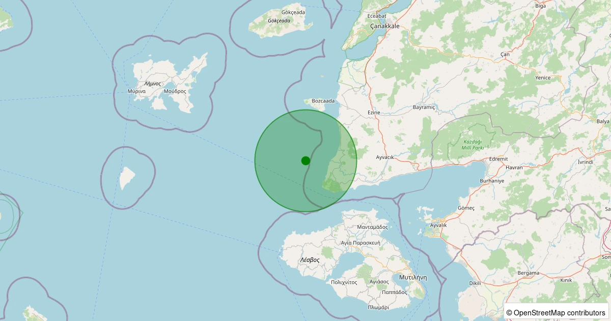16 Kasım 2025 saat 06:41 - Ege Denizi - [13.80 km] Ayvacık (Çanakkale) - 1.30ML depreminin harita gösterimi