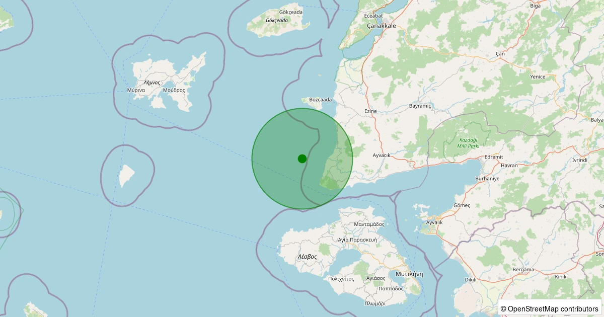 16 Kasım 2025 saat 06:53 - Ege Denizi - [14.30 km] Ayvacık (Çanakkale) - 2.40ML depreminin harita gösterimi