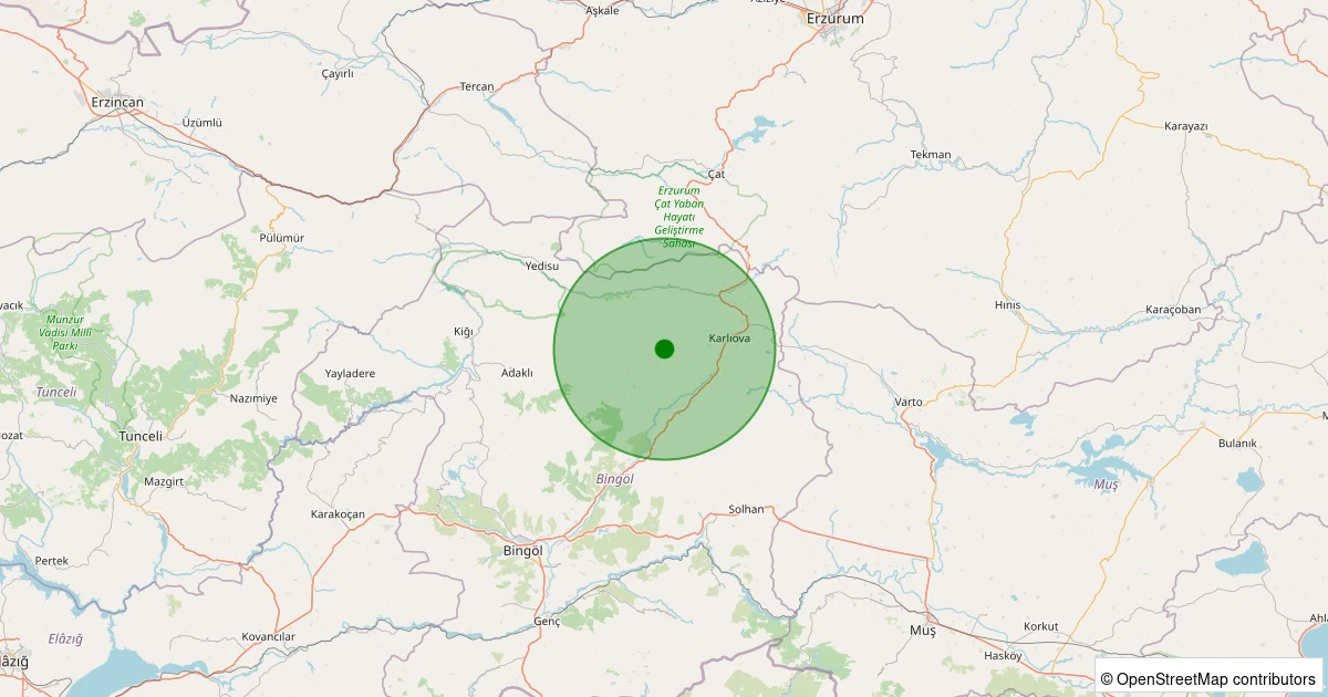 16 Kasım 2025 saat 07:00 - Karlıova - Yiğitler Köyü - 1.40ml depreminin harita gösterimi