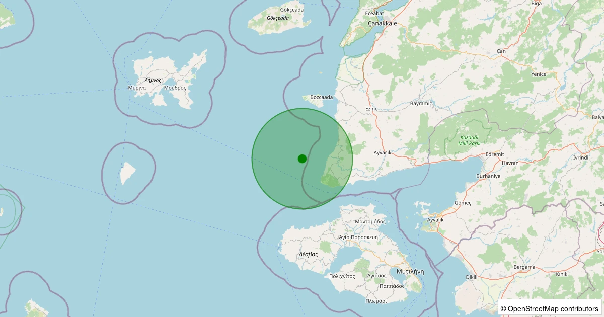 16 Kasım 2025 saat 07:43 - Ege Denizi - [13.88 km] Ayvacık (Çanakkale) - 1.80ML depreminin harita gösterimi