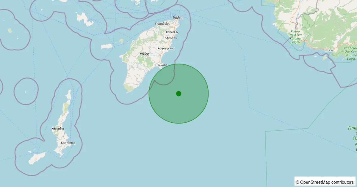 10 Ekim 2025 saat 14:04 - Akdeniz - [84.75 km] Marmaris (Muğla) - 1.90ML depreminin harita gösterimi