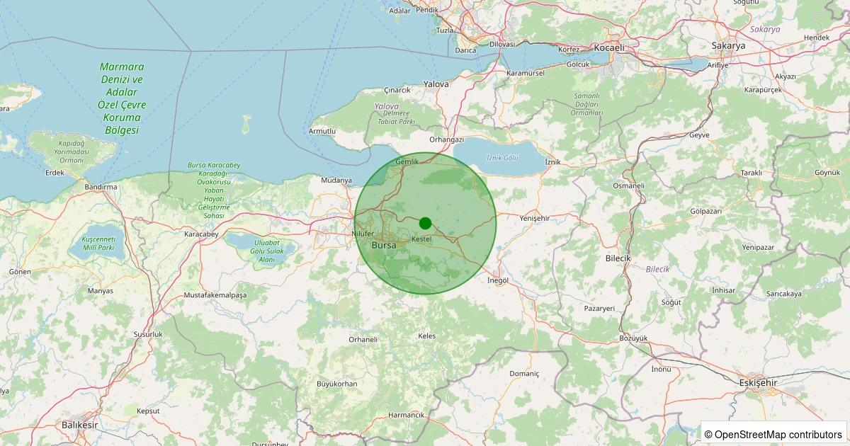16 Kasım 2025 saat 09:45 - Gürsu - 1.60ml depreminin harita gösterimi