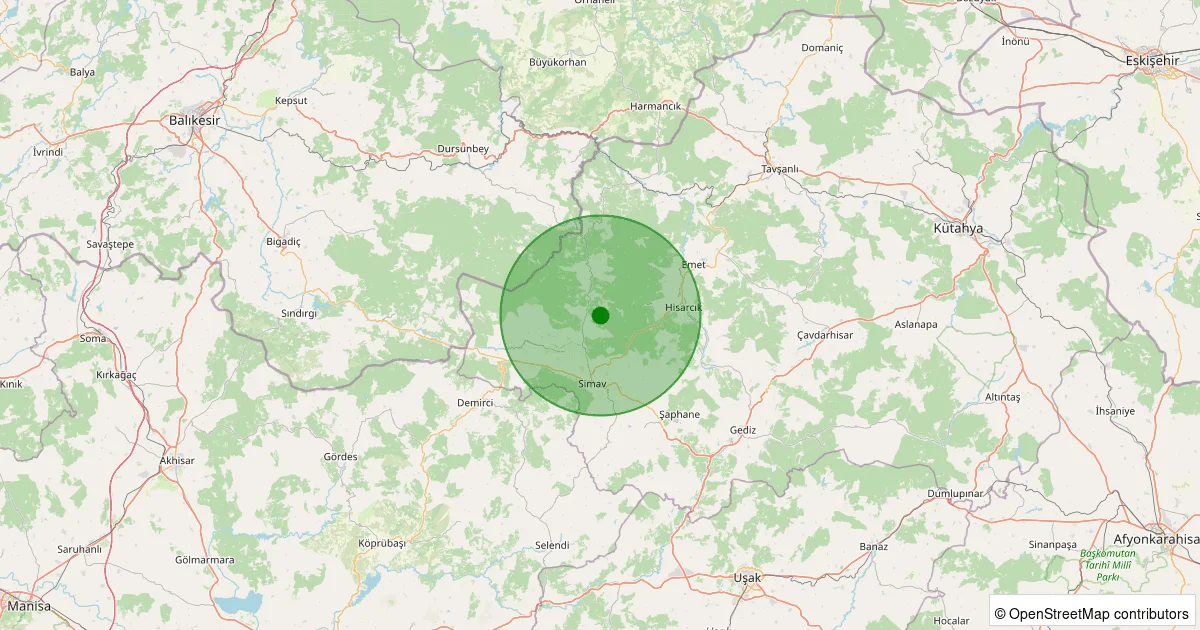 10 Ekim 2025 saat 14:44 - Simav - Yemişli Köyü - 1.50ml depreminin harita gösterimi