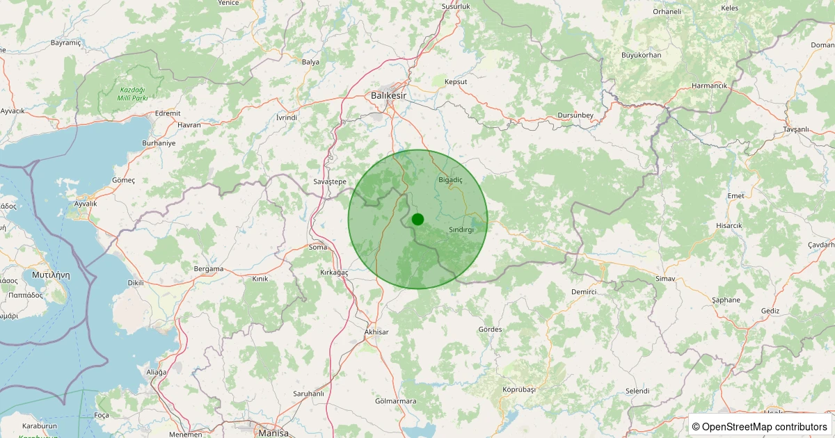16 Kasım 2025 saat 08:43 - Sındırgı - Eğridere - 1.50ml depreminin harita gösterimi