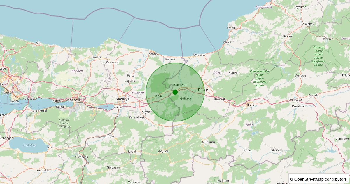 15 Kasım 2025 saat 21:05 - Hendek - Çukurhan - 1.20ml depreminin harita gösterimi
