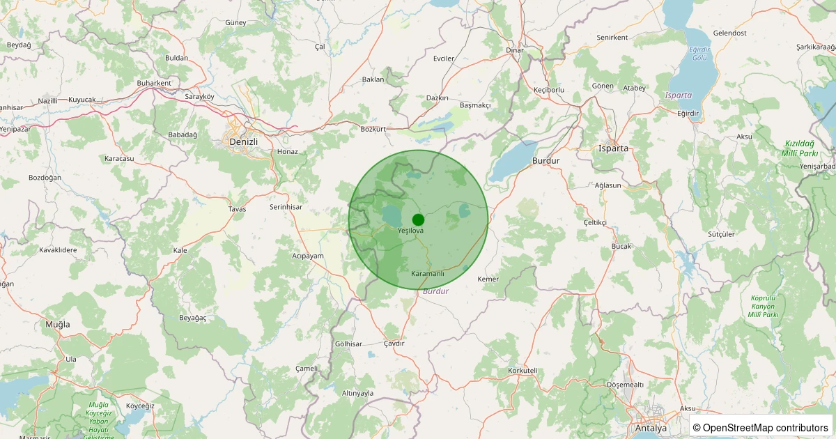 16 Kasım 2025 saat 15:01 - Yeşilova - Koyunlarçeşme - 1.40ml depreminin harita gösterimi
