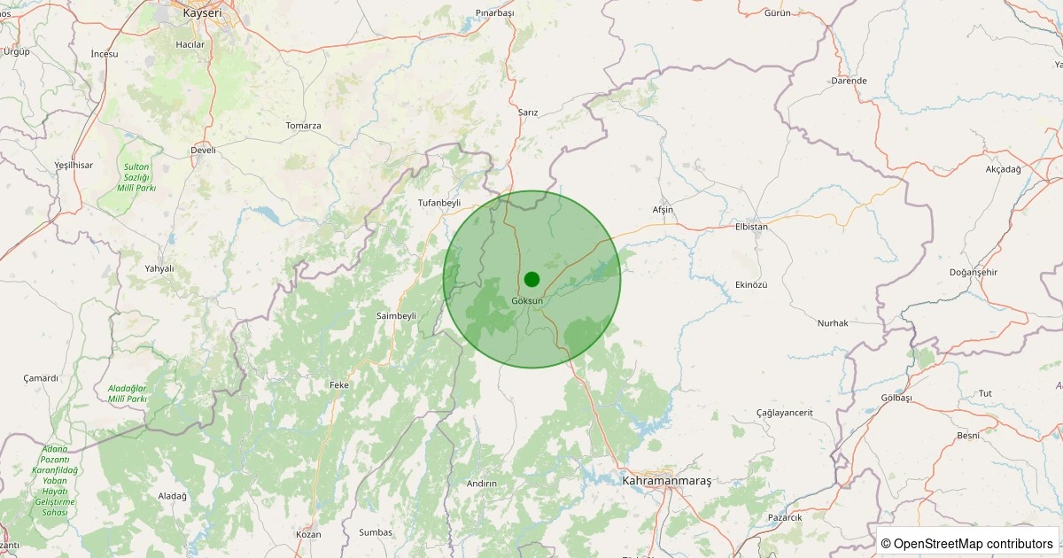 16 Kasım 2025 saat 16:42 - Göksun - 2.70ML depreminin harita gösterimi