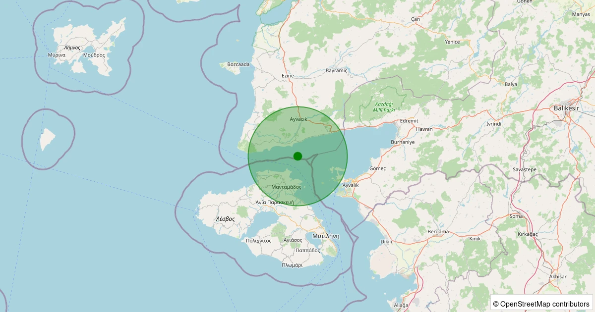 16 Kasım 2025 saat 17:39 - EDREMIT - 1.20ml depreminin harita gösterimi