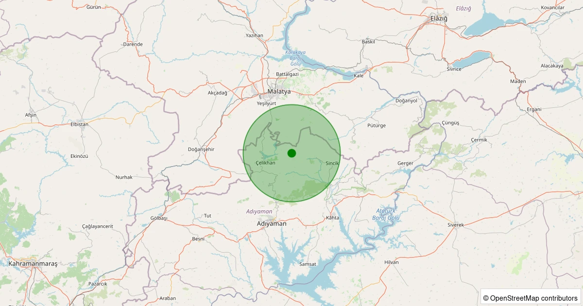 16 Kasım 2025 saat 18:14 - Çelikhan - Mutlu Köyü - 1.80ml depreminin harita gösterimi
