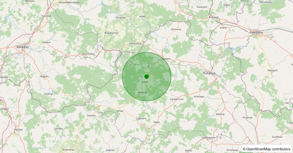 16 Kasım 2025 saat 18:18 - Emet - Çalcağıl - 1.00ml depreminin harita gösterimi