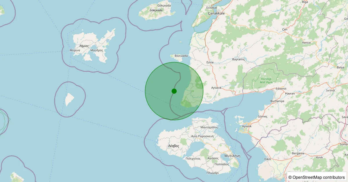 16 Kasım 2025 saat 18:30 - Ege Denizi - [11.19 km] Ayvacık (Çanakkale) - 1.20ML depreminin harita gösterimi