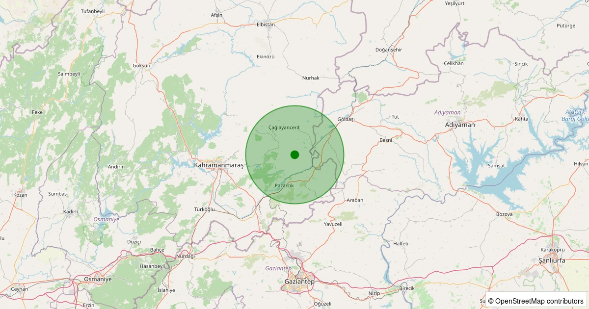 16 Kasım 2025 saat 20:29 - Pazarcık - Karaağaç - 1.50ml depreminin harita gösterimi