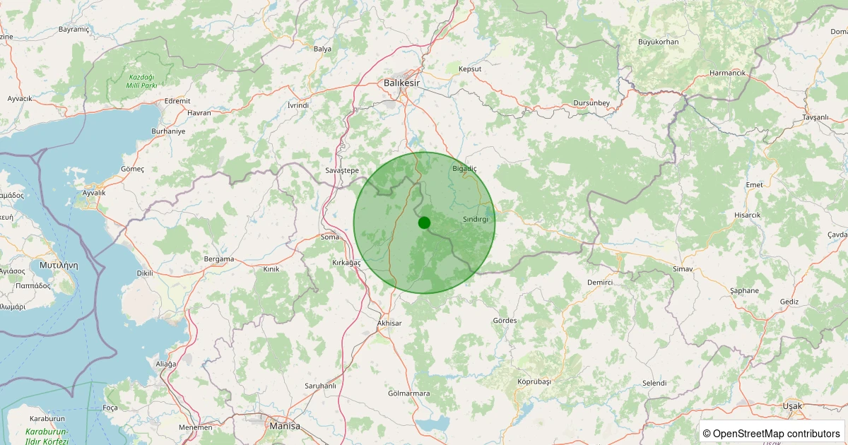 16 Kasım 2025 saat 19:53 - Kırkağaç - Hacet - 3.20ml depreminin harita gösterimi