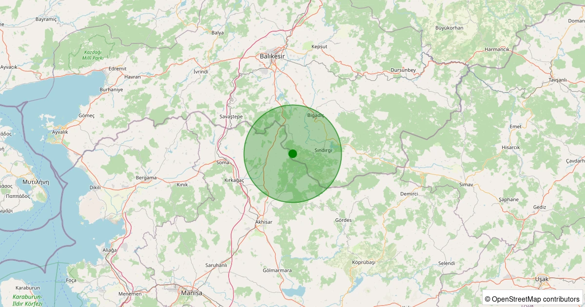 16 Kasım 2025 saat 19:56 - Sındırgı - Eğridere - 1.80ml depreminin harita gösterimi