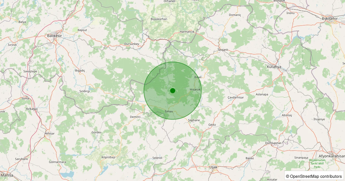 10 Ekim 2025 saat 15:09 - Simav - Maden Köyü - 1.10ml depreminin harita gösterimi