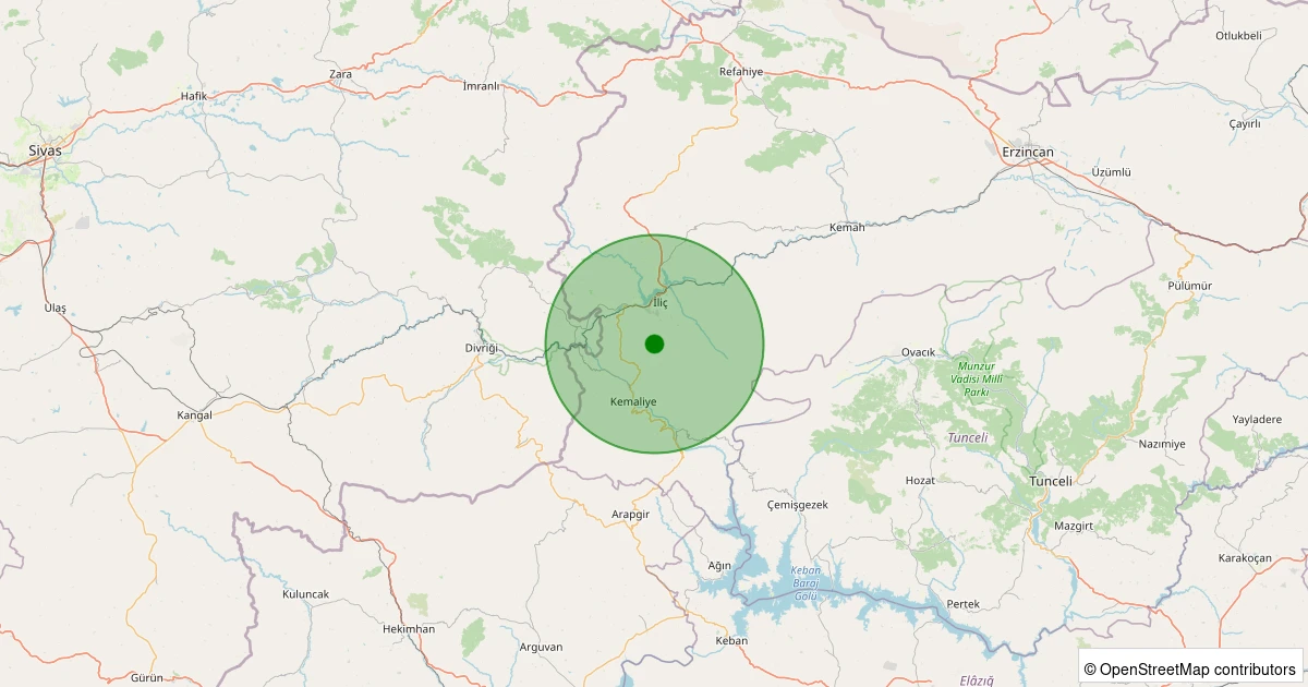 16 Kasım 2025 saat 22:06 - İliç - Sabırlı Köyü - 1.80ml depreminin harita gösterimi