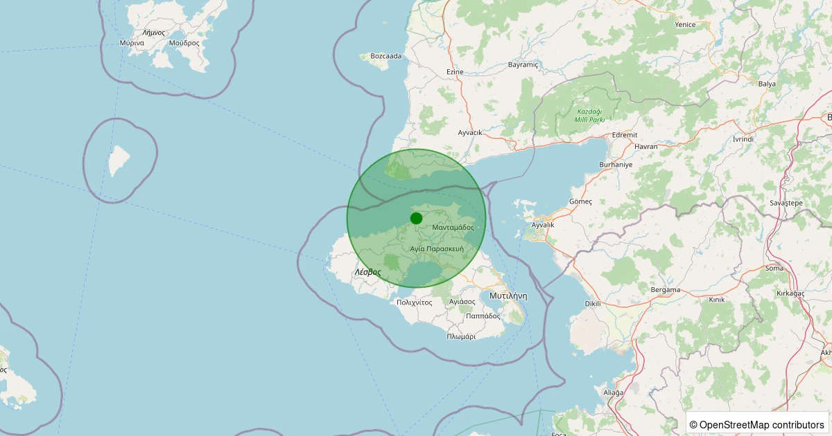 17 Kasım 2025 saat 00:00 - Ege Denizi, Midilli Adası (Lesvos) - [17.23 km] Ayvacık (Çanakkale) - 1.40ML depreminin harita gösterimi