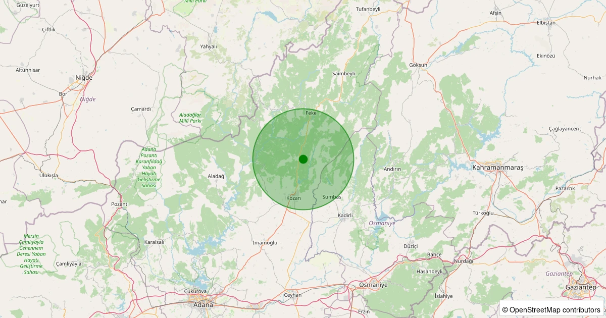 17 Kasım 2025 saat 01:20 - Kozan - Karabucak - 1.00ML depreminin harita gösterimi
