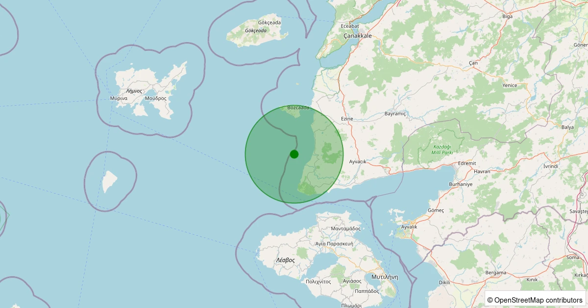 17 Kasım 2025 saat 02:25 - Ege Denizi - [11.74 km] Ayvacık (Çanakkale) - 1.10ML depreminin harita gösterimi